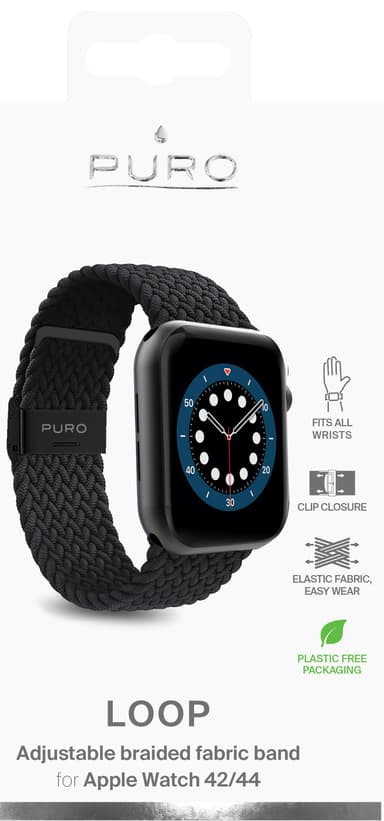 Puro Apple Watch 42-45 mm Loop ranneke (musta)
