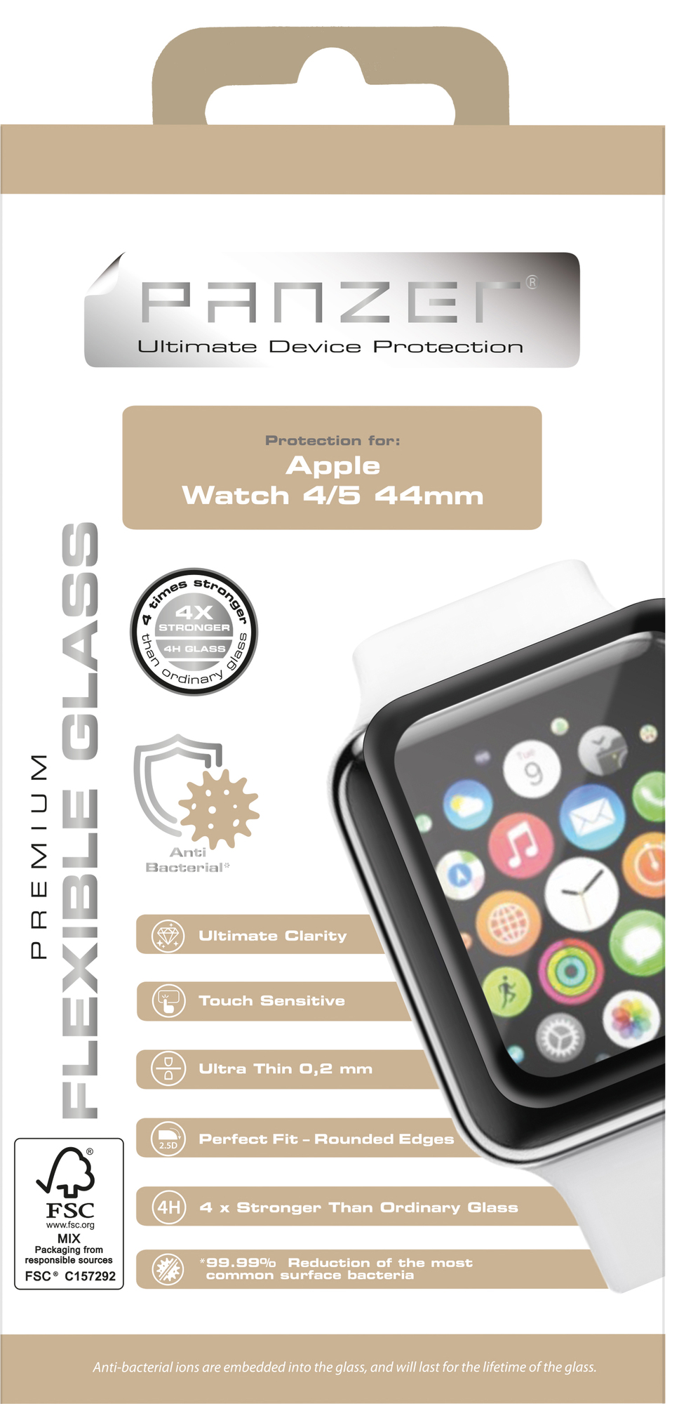 Panzer Apple Watch 4/5 44 mm joustava lasinen näytönsuoja
