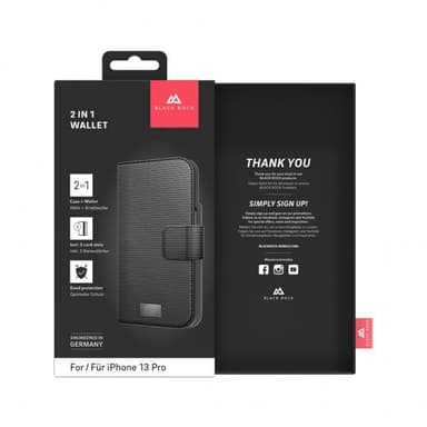 Black Rock iPhone 13 Pro Kotelo 2 in 1 Wallet Case Musta