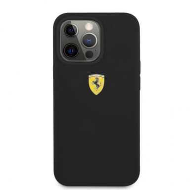 Ferrari iPhone 13 Pro Kuori Liquid Silicone Metal Logo Musta