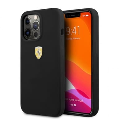Ferrari iPhone 13 Pro Kuori Liquid Silicone Metal Logo Musta