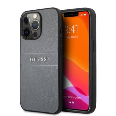 Guess iPhone 13 Pro Kuori Hot Stamp Metal Logo Harmaa
