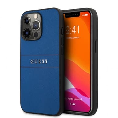 Guess iPhone 13 Pro Max Kuori Hot Stamp Metal Logo Sininen