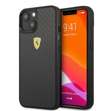 Ferrari iPhone 13 Mini Kuori Real Carbon Metal Logo Musta