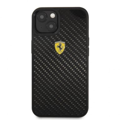 Ferrari iPhone 13 Mini Kuori Real Carbon Metal Logo Musta