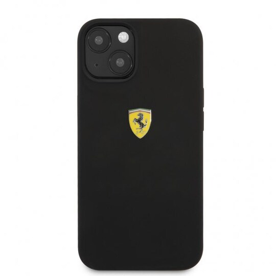 Ferrari iPhone 13 Kuori Liquid Silicone Metal Logo Musta