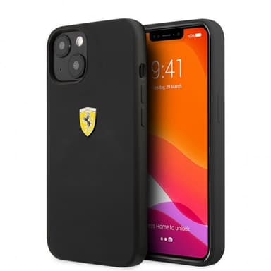 Ferrari iPhone 13 Kuori Liquid Silicone Metal Logo Musta