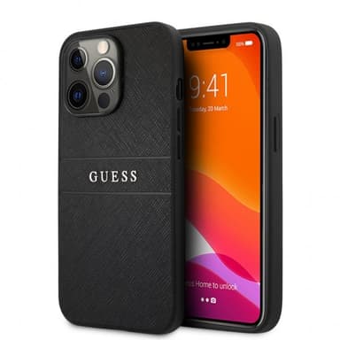 Guess iPhone 13 Pro Kuori Hot Stamp Metal Logo Musta