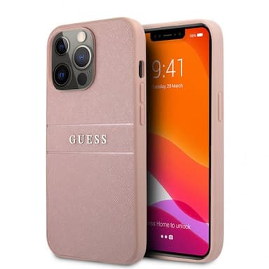 Guess iPhone 13 Pro Max Kuori Hot Stamp Metal Logo Vaaleanpunainen