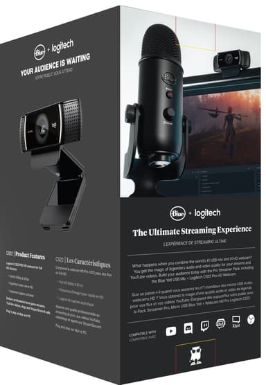 Logitech C922 Pro Webcam & Blue Yeti mic streaming pakkaus