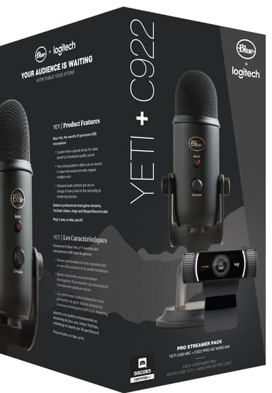 Logitech C922 Pro Webcam & Blue Yeti mic streaming pakkaus