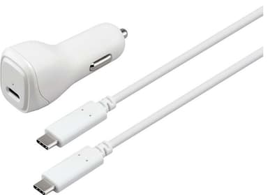 Sandstrøm USB-C - USB-C autolaturi (valkoinen)