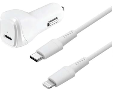 Sandstrøm USB-C - Lightning autolaturi (valkoinen)