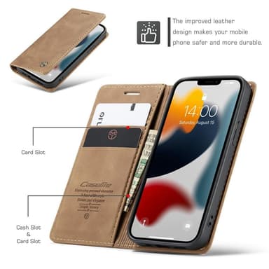 CASEME Retro Lompakkokotelo iPhone 13 - Ruskea