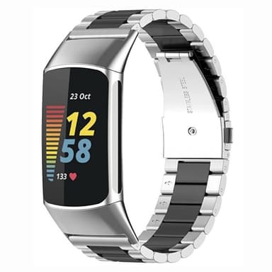 Rannekoru ruostumatonta terästä Fitbit Charge 5 - Hopea/musta