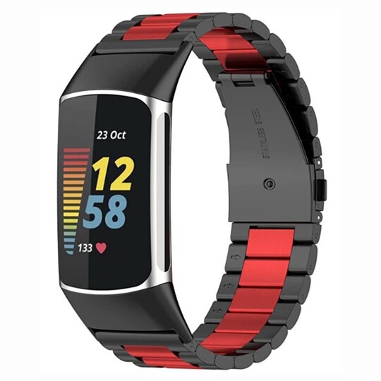 Rannekoru ruostumatonta terästä Fitbit Charge 5 - Musta/punainen