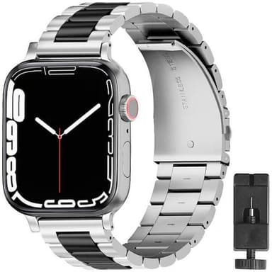 Rannekoru ruostumatonta terästä Apple Watch 7 (45mm) - Hopea/Musta