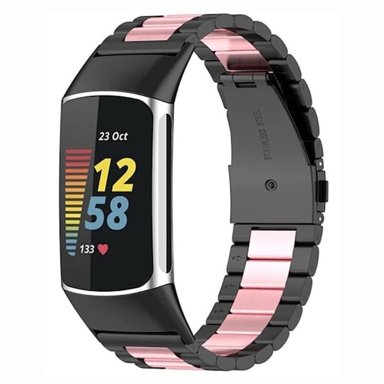Rannekoru ruostumatonta terästä Fitbit Charge 5 - Musta/pinkki