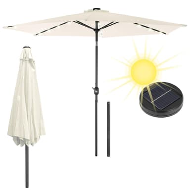 ECD-Germany Alu sateenvarjo kerma Ø 300 cm pyöreä LED auringon valaistus ja