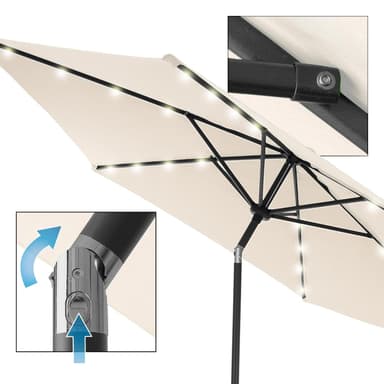 ECD-Germany Alu sateenvarjo kerma Ø 300 cm pyöreä LED auringon valaistus ja