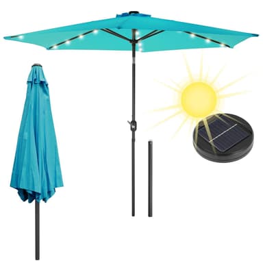 ECD-Germany Alu sateenvarjo Turquoise Ø 300 cm pyöreä LED auringon valaistus ja