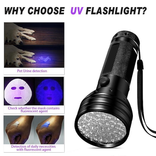 UV-taskulamppu 51 LED-helmellä 395 nm vedenpitävä