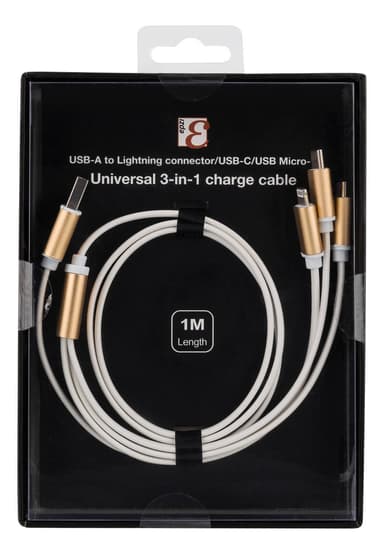 EPZI yleiskäytt. latauskaapeli, USB-C, Lightning, Micro USB, USB-A, 1m