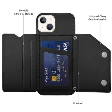 Vegaaninen nahkainen iPhone 13 -lompakkokotelo - musta
