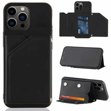 Vegaaninen nahkainen iPhone 13 Pro Max -lompakkokotelo - musta