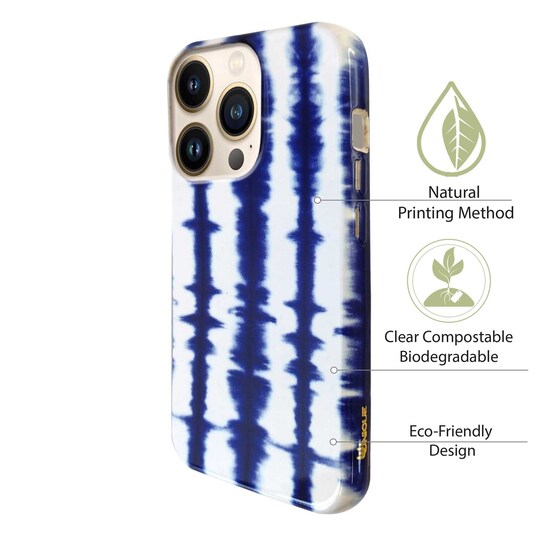 Ympäristöystävällinen painettu iPhone 13 Pro Kotelo - Striped Blue Tie Dye