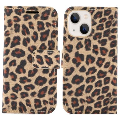 SKALO iPhone 13 Mini Leopardikuvioinen lompakkokotelo PU-nahasta.