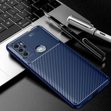 SKALO Moto G60S Carbon Fiber TPU-suojakuori - Sininen