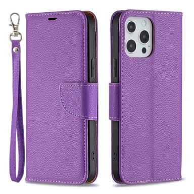 SKALO iPhone 13 Pro Max Premium Litchi Lompakkokotelo - Violetti