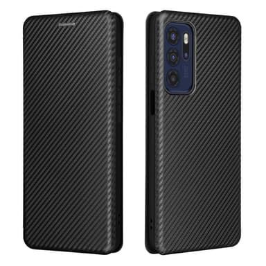 SKALO Moto G60S Carbon Fiber Lompakkokotelo - Musta