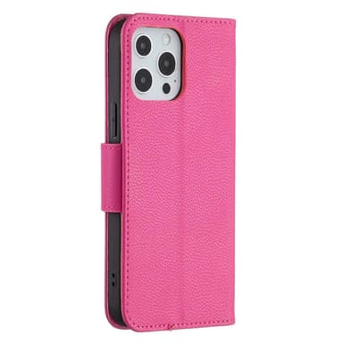 SKALO iPhone 13 Pro Max Premium Litchi Lompakkokotelo - Cerise