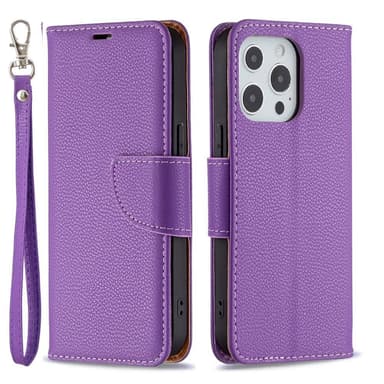 SKALO iPhone 13 Pro Premium Litchi Lompakkokotelo - Violetti