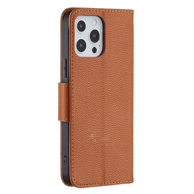 SKALO iPhone 13 Pro Max Premium Litchi Lompakkokotelo - Ruskea