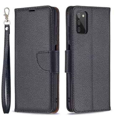 SKALO Samsung A02s / A03s Premium Litchi Lompakkokotelo - Musta
