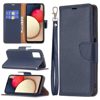 SKALO Samsung A02s / A03s Premium Litchi Lompakkokotelo - Sininen