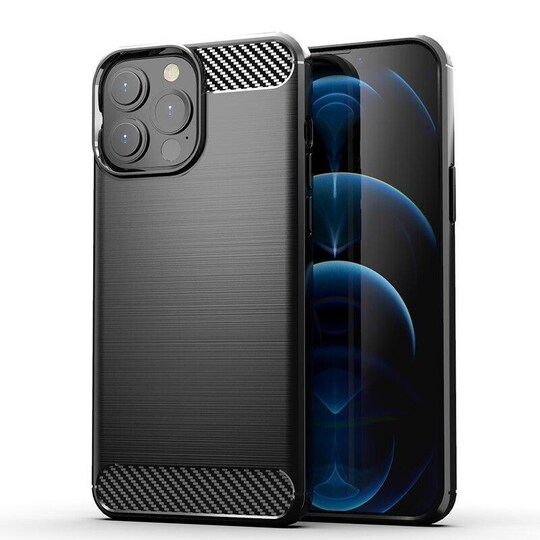 SKALO iPhone 13 Pro Armor Carbon Iskunkestävä TPU suojakuori - Musta