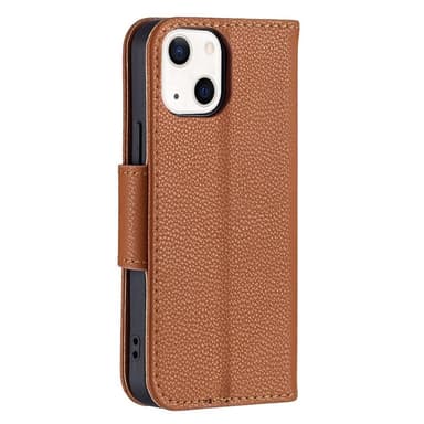 SKALO iPhone 13 Mini Premium Litchi Lompakkokotelo - Ruskea
