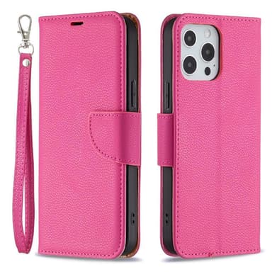 SKALO iPhone 13 Pro Max Premium Litchi Lompakkokotelo - Cerise