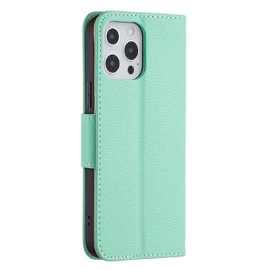 SKALO iPhone 13 Pro Max Premium Litchi Lompakkokotelo - Turkoosi