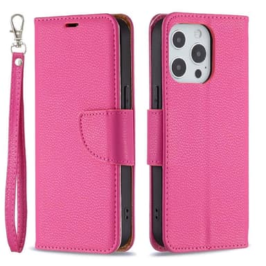 SKALO iPhone 13 Pro Premium Litchi Lompakkokotelo - Cerise