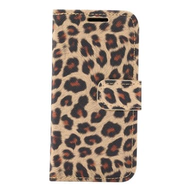 SKALO iPhone 13 Mini Leopardikuvioinen lompakkokotelo PU-nahasta.
