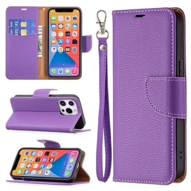 SKALO iPhone 13 Pro Premium Litchi Lompakkokotelo - Violetti