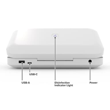 PhoneSoap 3 puhelimen desinfiointilaite ja laturi (valkoinen)