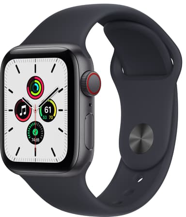 Apple Watch SE 44 mm LTE (harmaa alu./keskiyö sport-ranneke)