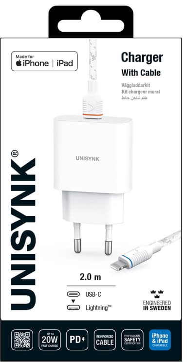 Unisynk 20 W Lightning Slim laturi (valkoinen)