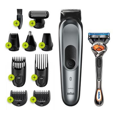 Braun-trimmeri All-in-one MGK7221 Käyttöaika (enintään) 100 min, Mukana nenäleikkuri, litiumioni, ajopää/terien lukumäärä 1, musta/harmaa, märkä ja kuiva